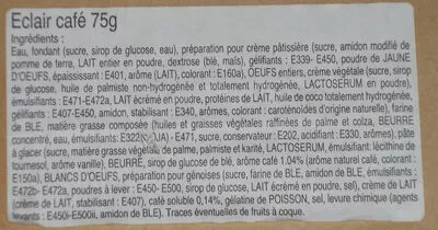 Lista de ingredientes del producto Éclair café carrefour 2x75g