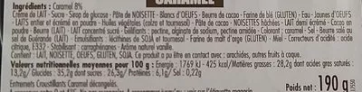 Lista de ingredientes del producto Croustillant caramel décongelé X 2 Carrefour 190 g