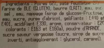 Lista de ingredientes del producto tarte fine poire Carrefour 420