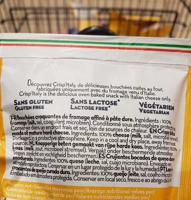 Lista de ingredientes del producto Crisp'italy (bouchées de fromage cuites au four)  