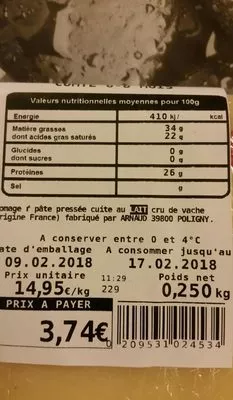 Lista de ingredientes del producto comté 6-8mois leclerc 