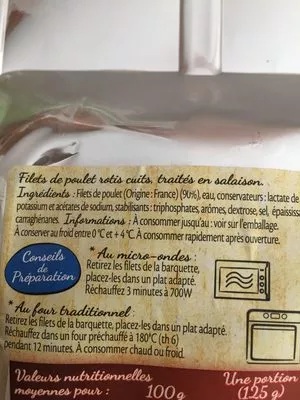 Lista de ingredientes del producto Fillet de poulet rotis Volaé 