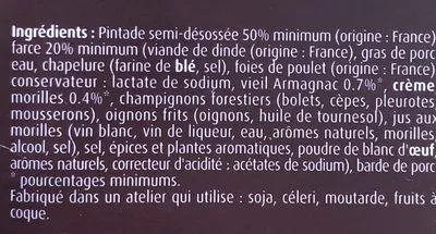 Lista de ingredientes del producto Pintade Farcie Maître Coq 