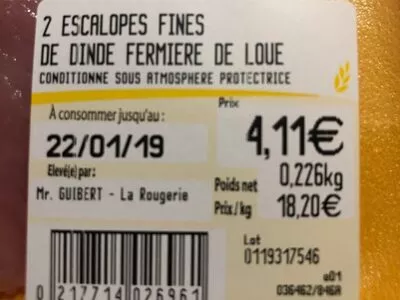 Lista de ingredientes del producto Dinde fermiere label rouge Loué 