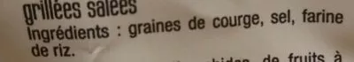 Lista de ingredientes del producto Graines de courge grillées salées Agidra 120g