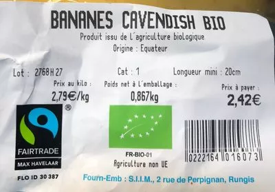 Lista de ingredientes del producto Bananes  