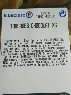 Lista de ingredientes del producto Torsades Chocolat E.Leclerc 6