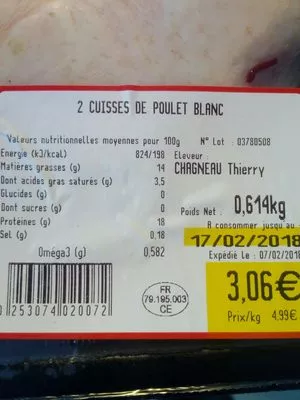 Lista de ingredientes del producto Cuisse de poulet U 