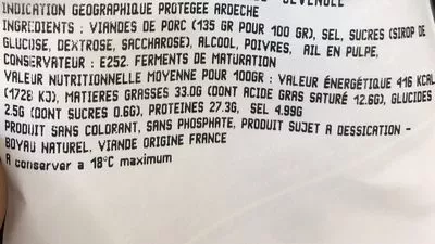 Lista de ingredientes del producto Saucisson de l’Ardèche Guèze Charcutier 