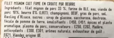 Lista de ingredientes del producto Filet mignon en croûte Metzger Muller 