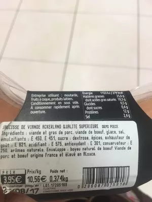 Lista de ingredientes del producto Saucisse de viande Metzger Muller 