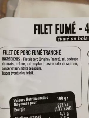 Lista de ingredientes del producto Filet fumé au bois de hêtre Jean Rozé 