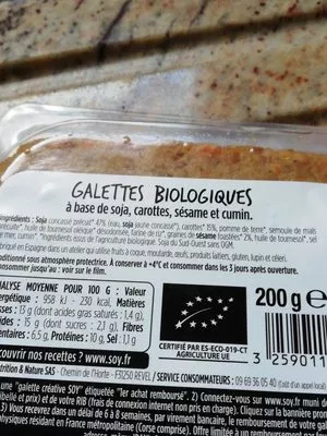 Lista de ingredientes del producto Galette creative carottes sésame et cumin  