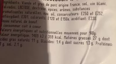 Lista de ingredientes del producto Saucisson à cuire Saveur Bressanes 