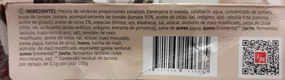 Lista de ingredientes del producto Freeb Gemüse-Lasagne, Lasaña de Verduras Bofrost 400 g