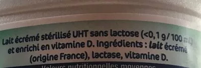 Lista de ingredientes del producto Matin léger Lactel 