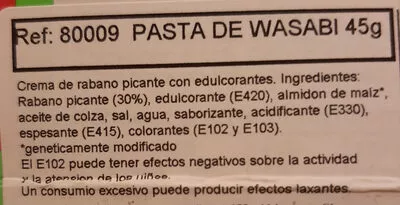 Lista de ingredientes del producto WASABI  45 gr.