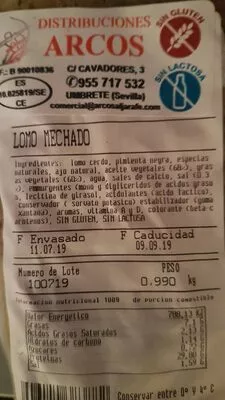 Lista de ingredientes del producto  Arcos 