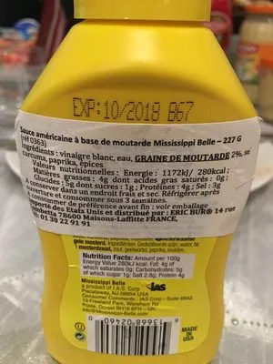 Lista de ingredientes del producto Moutarde à L'américaine Mississippi belle 