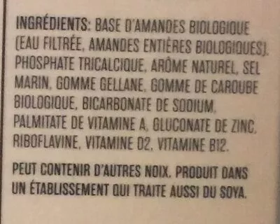 Lista de ingredientes del producto So nice organic almond vanilla Earth’s own 1.75 L