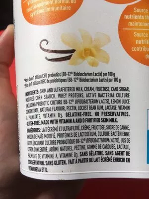 Lista de ingredientes del producto Yogourt Iogo Probiotique 2.5% Sans Lactose (vanille)  