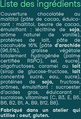 Lista de ingredientes del producto Barre cacahuètes au chocolat Qilibri 216 g