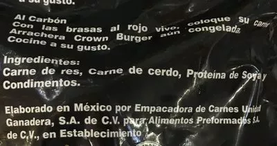 Lista de ingredientes del producto Carne arrachera para hamburguesa Golden Bull Golden Bull 1.2 kg