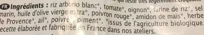 Lista de ingredientes del producto Risotto à la provencal Priméal 