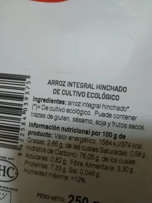 Lista de ingredientes del producto   