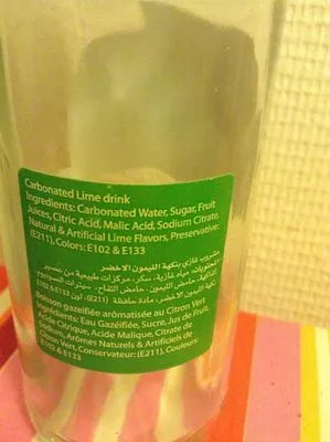 Lista de ingredientes del producto Boisson gazéifiée aromatisée au Citron Vert (Lime) Freez 275ml