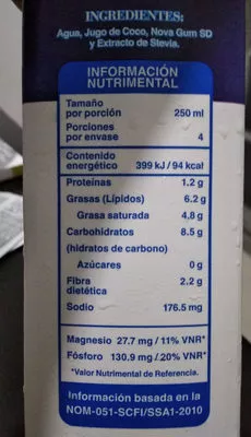 Lista de ingredientes del producto calahua coconut milk natural calahua 1l