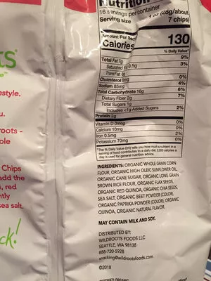 Lista de ingredientes del producto Organic red quinoa chia tortilla chips  