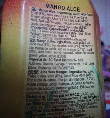 Lista de ingredientes del producto Mango aloe Vivaloe 500ml