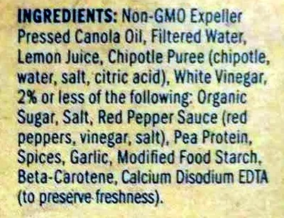 Lista de ingredientes del producto Chipotle Hampto,  Just Mayo 8 OZ