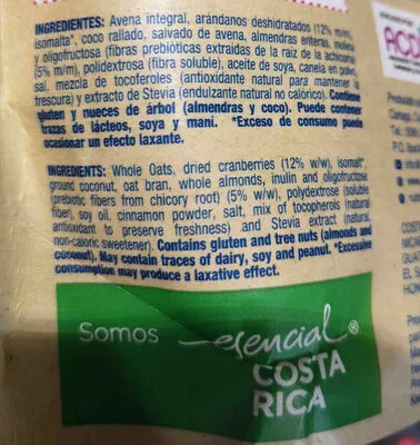 Lista de ingredientes del producto Granola nutri snacks  