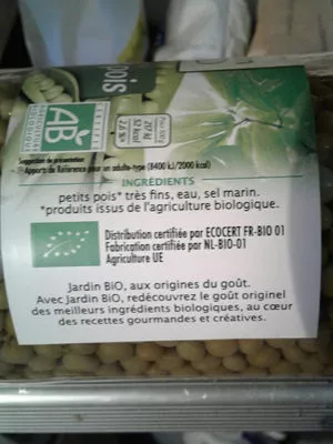 Lista de ingredientes del producto petits pois bio  