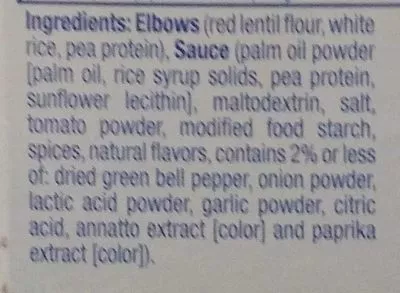 Lista de ingredientes del producto Vegan Mac - Southwest Modern Table 