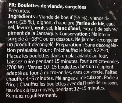 Lista de ingredientes del producto Boulettes de viande Ikea 1 kg