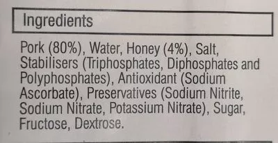 Lista de ingredientes del producto Wafer thin honey ham Shire oaks 