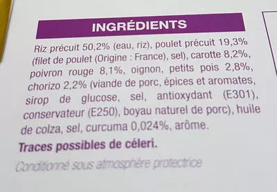 Lista de ingredientes del producto Paëlla Comme J'aime 285 g e