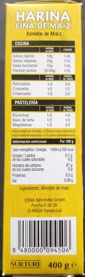 Lista de ingredientes del producto Harina fina de maíz Nurture 400g