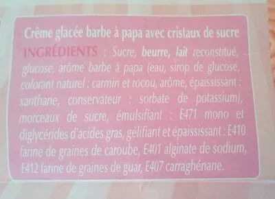 Lista de ingredientes del producto Glace barbe à papa  