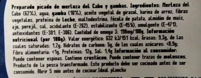 Lista de ingredientes del producto Marineras Merluza y gambas freskibo 320 g