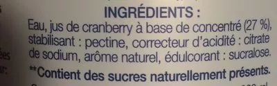 Lista de ingredientes del producto Cranberry Light Ocean Spray 1.25 L