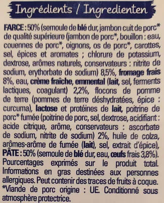 Lista de ingredientes del producto Ravioli Jambon Fromage Lustucru 300 g