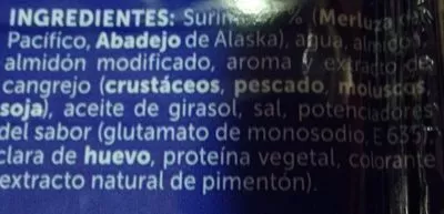 Lista de ingredientes del producto Palitos de Surimi Pescanova 460 g