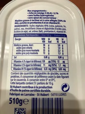 Lista de ingredientes del producto St Hubert Oméga 3 St Hubert 510 g