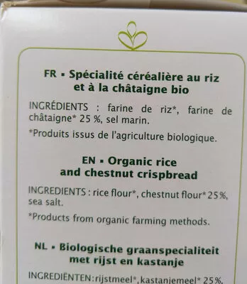 Lista de ingredientes del producto tartines craquantes châtaigne Léa nature Jardin Bio,  Léa Nature,  Jardin Bio 150g