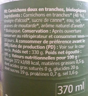 Lista de ingredientes del producto Ekologisk Gurka Inlagd IKEA 330 g (drained 185 g), 370 ml