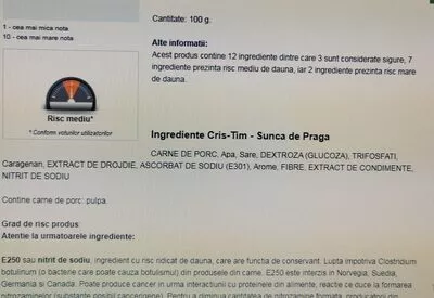 Lista de ingredientes del producto Sunca cristim  